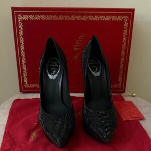 Rene Caovilla Platform Black Sparkle Heels